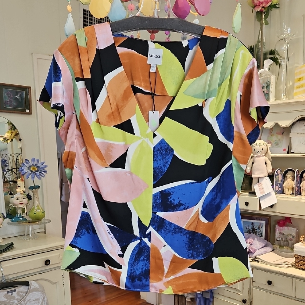 NIC+ZOE Multicolor Abstract Blouse
